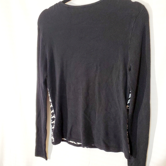 ❗️ Vintage Stretch Knit Houndstooth Zip Up Stretchy Sweater Large Black White - Picture 4 of 6